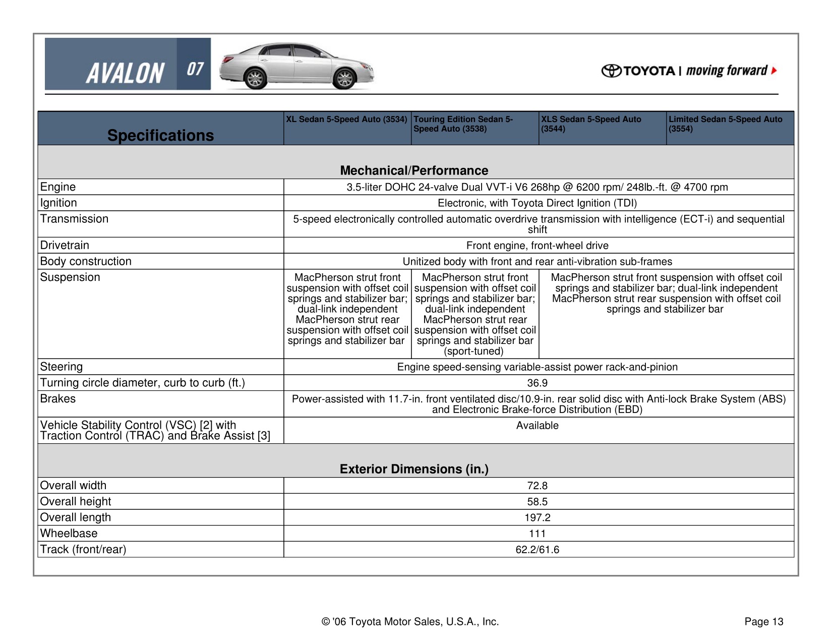 2007 Toyota Avalon Brochure Page 6